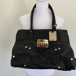 Oversized B. Makowsky Black Leather Shoulder Bag